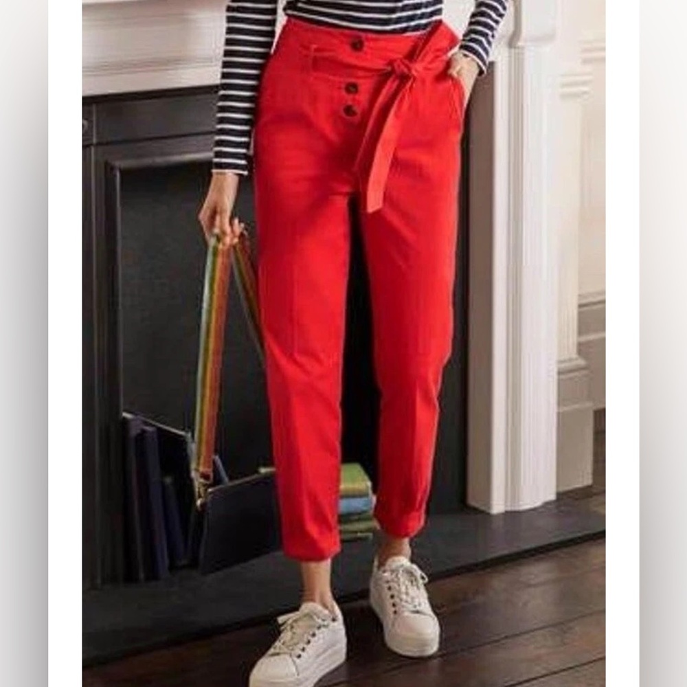 BODEN High Tie Waist Tapered Berkeley Pants Red/ Orange 6P Petite